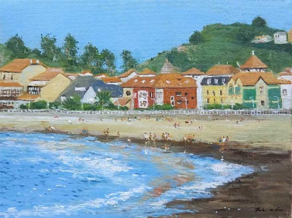 Cuadro al oleo de la playa de Ribadesella en Asturias
