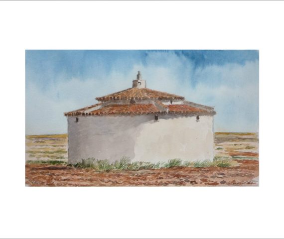 Acuarela de un paisaje en Tierra de Campos, Castilla y León pintada por Rubén de Luis