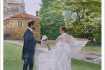 Acuarela de un retrato de unos novios en el jardín realizada por Rubén de Luis