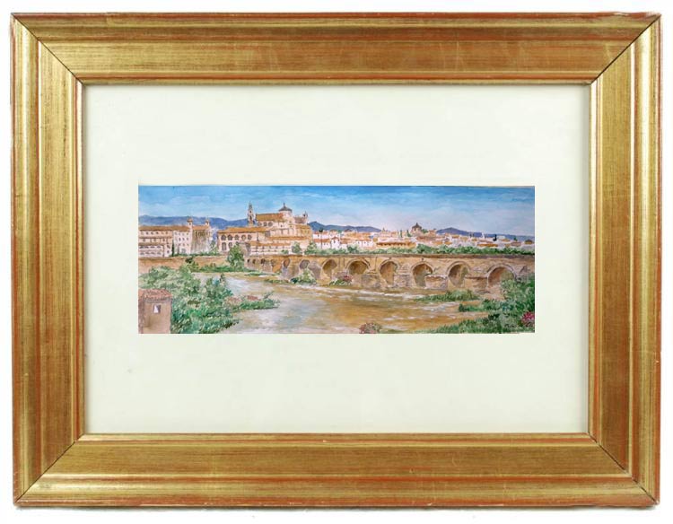 Cuadro de Córdoba desde el puente romano del pintor Rubén de Luis