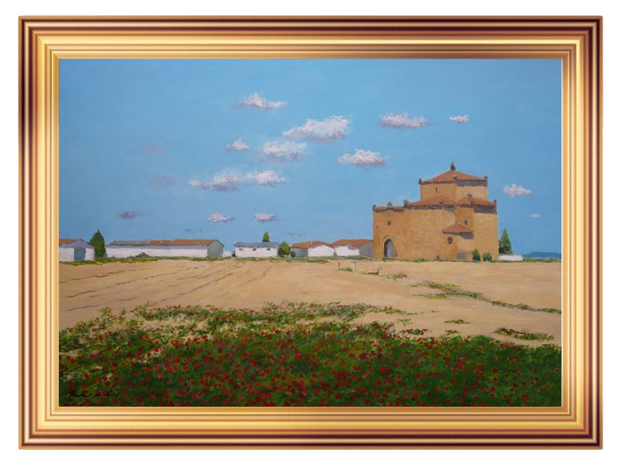 Cuadro al oleo de un paisaje de un pueblo de Ávila conocido como Mamblas. Un cuadro pintado por Rubén de Luis. Cuadro al oleo de un paisaje de Ávila realizado por Rubén de Luis para la colección de Castilla y León