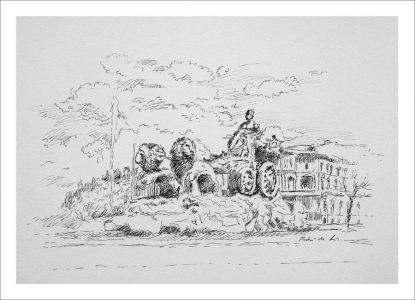 Dibujo a tinta de la Fuente de Cibeles, Madrid