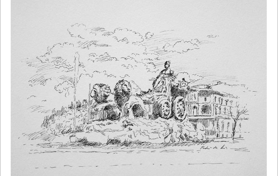 Dibujo de la Plaza de Cibeles en Madrid realizado por Rubén de Luis