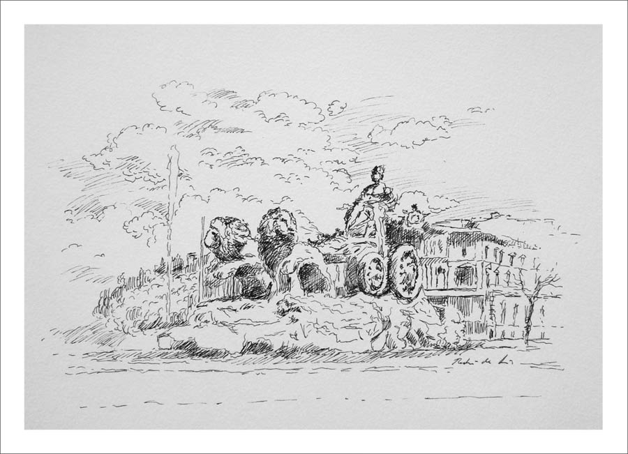 Dibujo de la Plaza de Cibeles en Madrid realizado por Rubén de Luis