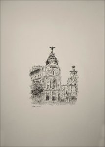 Dibujo del edificio Metrópolis de Madrid