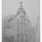 Dibujo a lápiz del Edificio Metrópolis de Madrid
