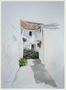 Acuarela de una calle de Cabra, Córdoba