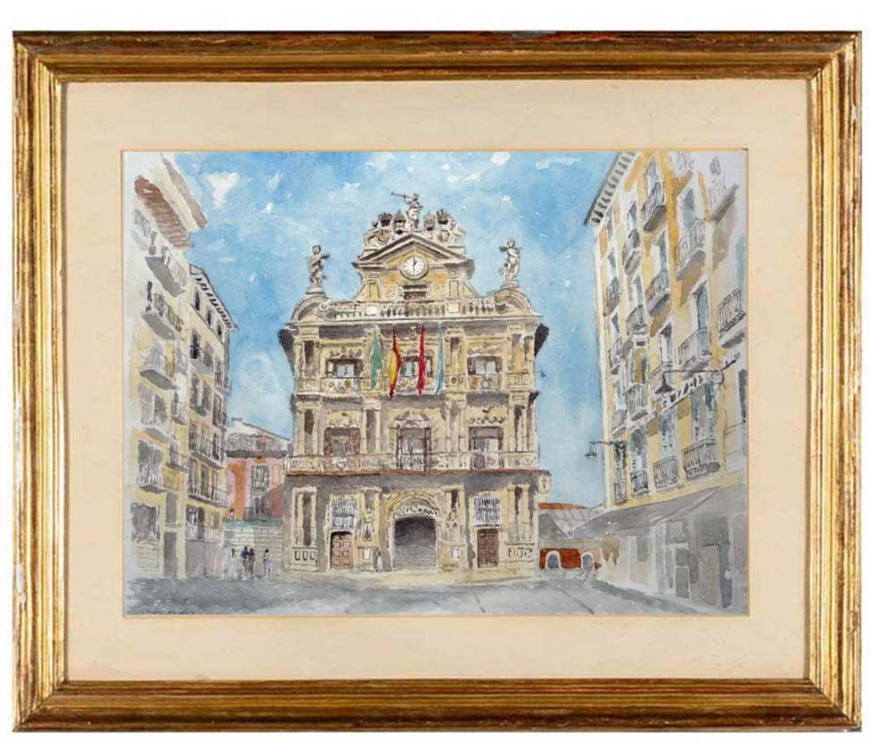 Cuadro en acuarela del ayuntamiento de Pamplona
