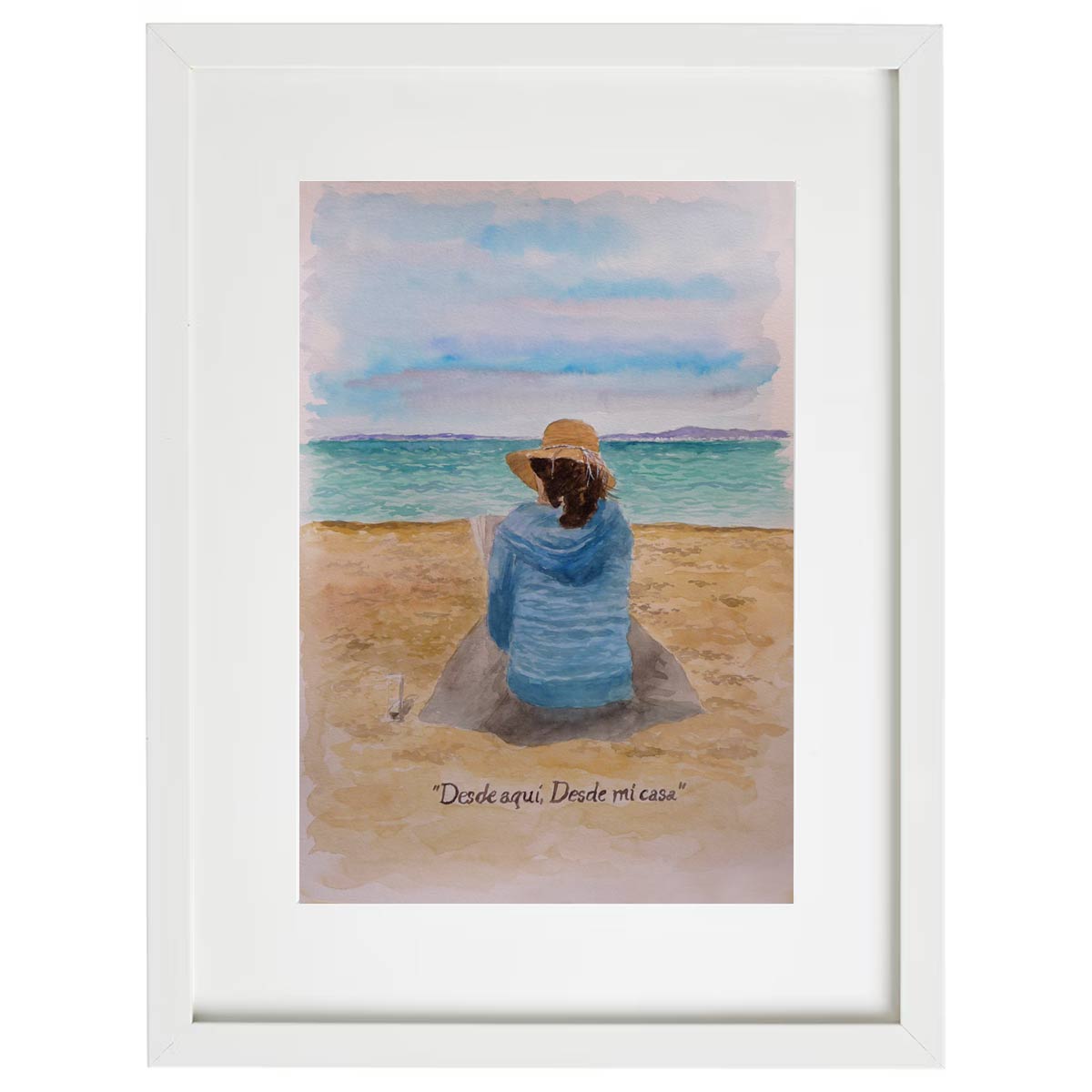 Cuadro de una mujer en una playa pintado por Rubén de Luis
