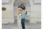 Cuadro de un retrato en acuarela de una pareja de novios