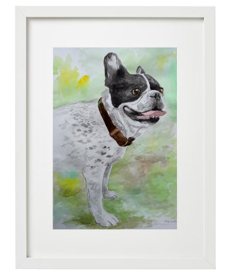 Cuadro de un retrato de un bulldog francés realizado por Rubén de Luis
