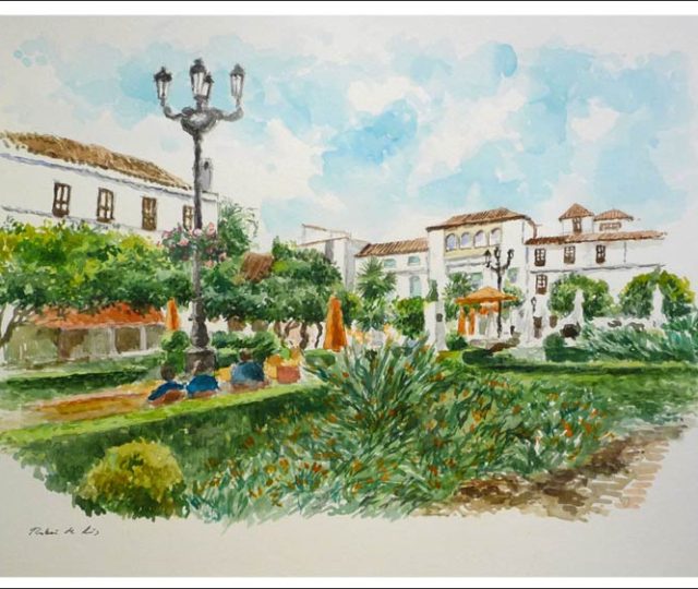 Acuarela de la Plaza de los Naranjos en Marbella