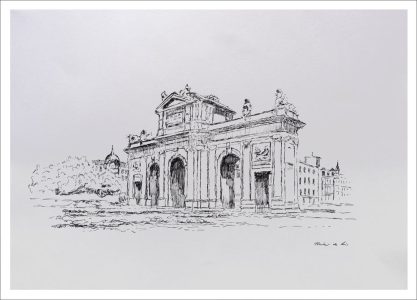 Dibujo a tinta de la Puerta de Alcalá
