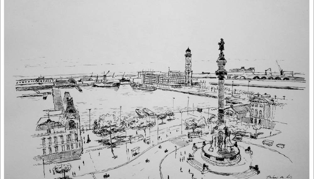 Dibujo de la plaza de Colón en Barcelona