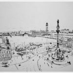 Dibujo de la plaza de Colón, Barcelona