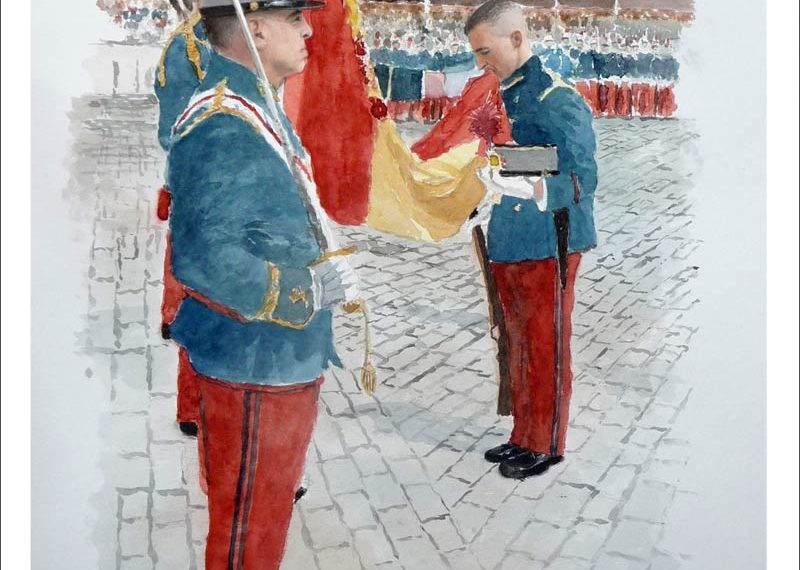 Acuarela de una jura de bandera realizada por encargo por Rubén de Luis