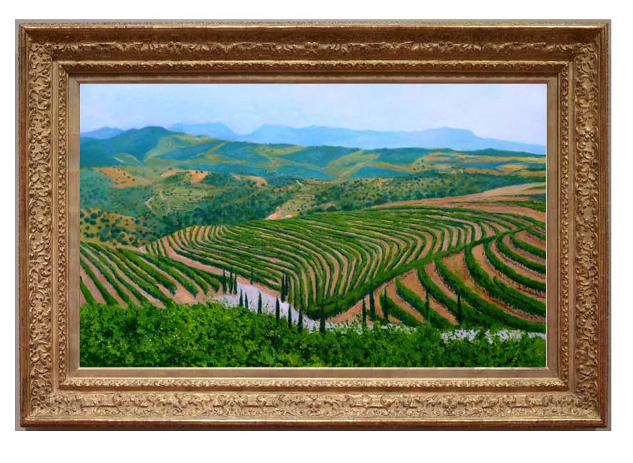 Cuadro de un paisaje del Priorat y sus viñedos