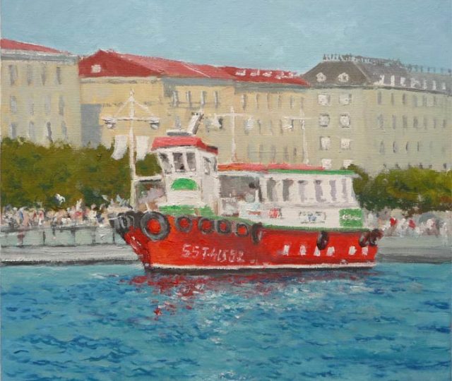 Cuadro al oleo de la lancha en Santander