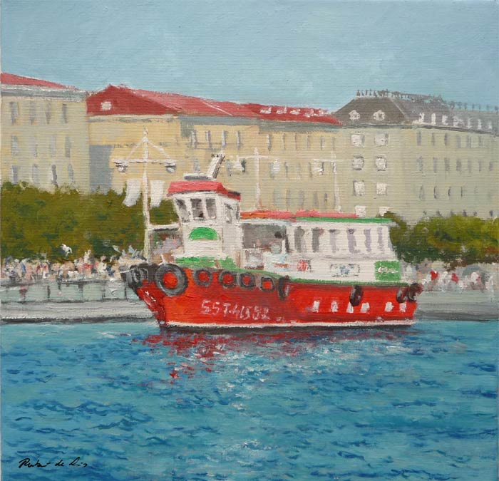 Cuadro al oleo de la lancha en Santander