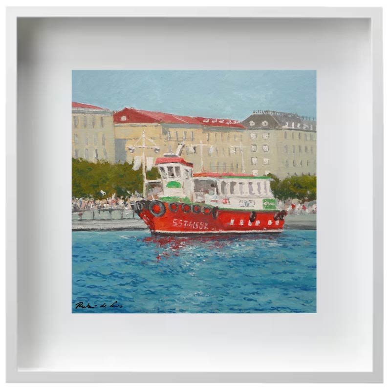 Cuadro de un paisaje de la bahía de Santander Cuadro de la lancha en el Paseo de Pereda de Santander