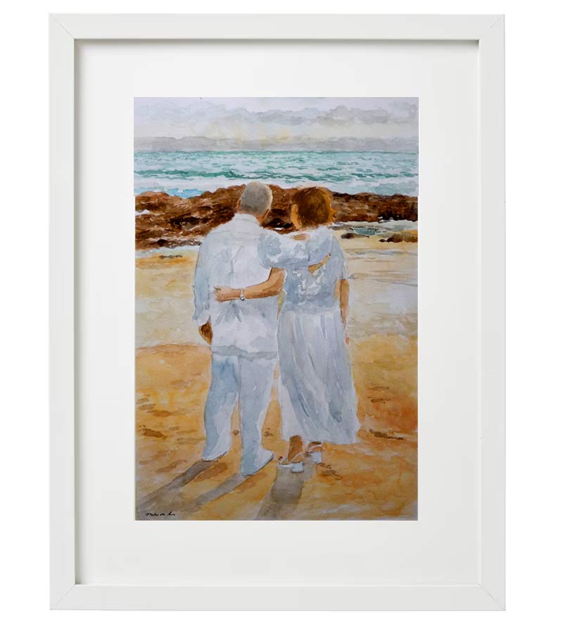 Cuadro de unos abuelos contemplando un atardecer