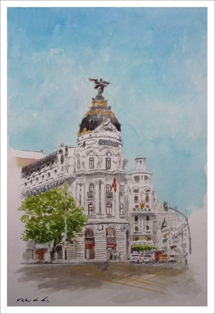 Acuarela del edificio Metrópolis