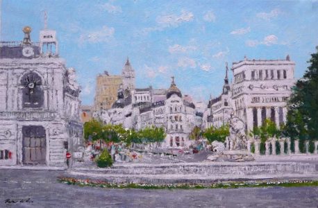 Cuadro al oleo de la Plaza de Cibeles de Madrid