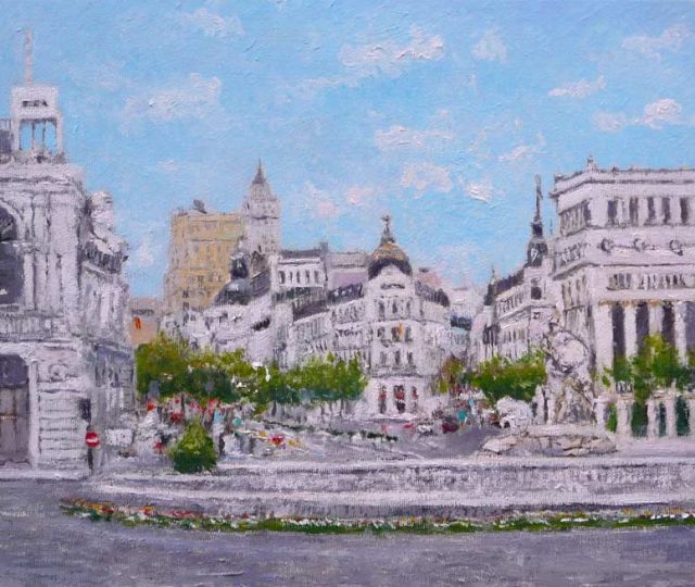Cuadro al oleo de la Plaza de Cibeles en Madrid