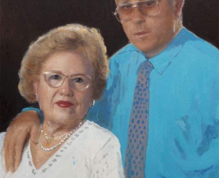 Retrato al oleo de un matrimonio realizado por encargo a partir de una foto