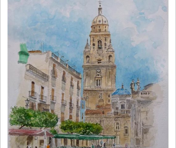 Acuarela de la Catedral de Murcia realizada por Rubén de Luis