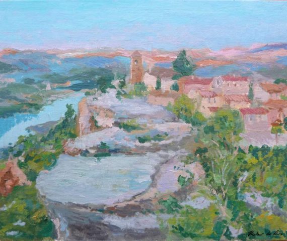 Cuadro al oleo de un paisaje de Siurana en Tarragona del pintor Rubén de Luis