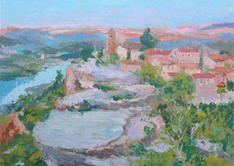 Cuadro al oleo de un paisaje de Siurana en Tarragona del pintor Rubén de Luis