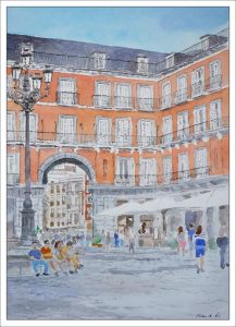 Acuarela de la Plaza Mayor de Madrid