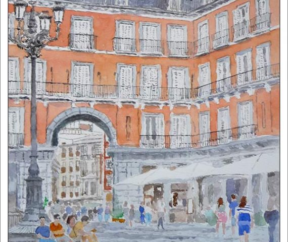 Una acuarela de la Plaza Mayor de Madrid realizada por Rubén de Luis