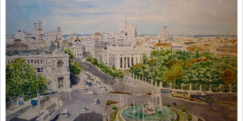 Acuarela de la Plaza de Cibeles en Madrid realizada por Rubén de Luis