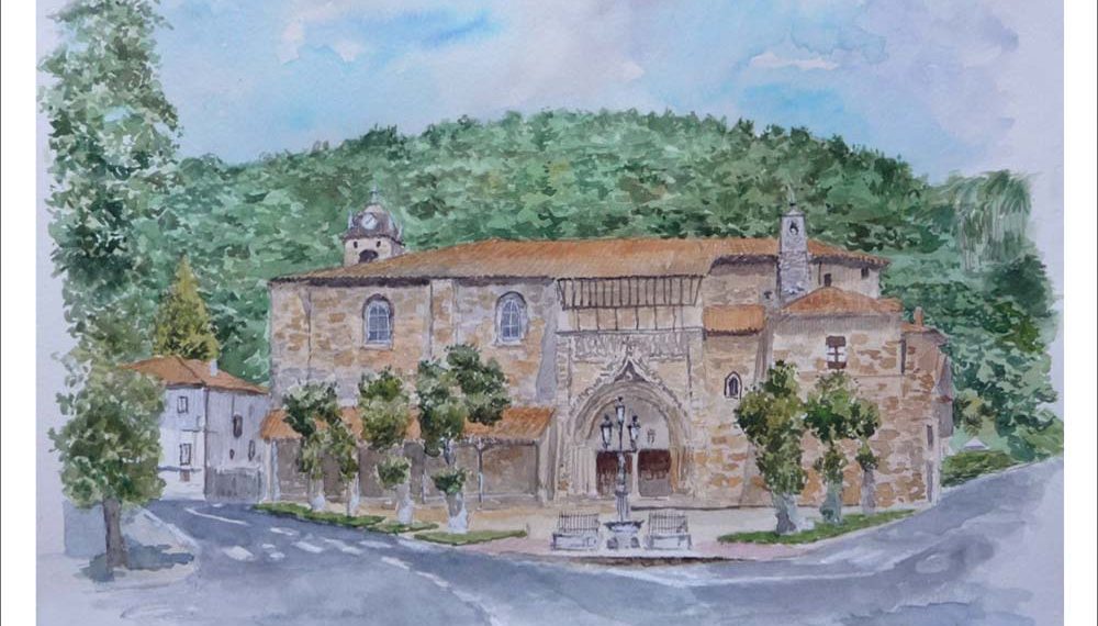 Acuarela de Santa María de Güeñes, Vizcaya, pintada por Rubén de Luis