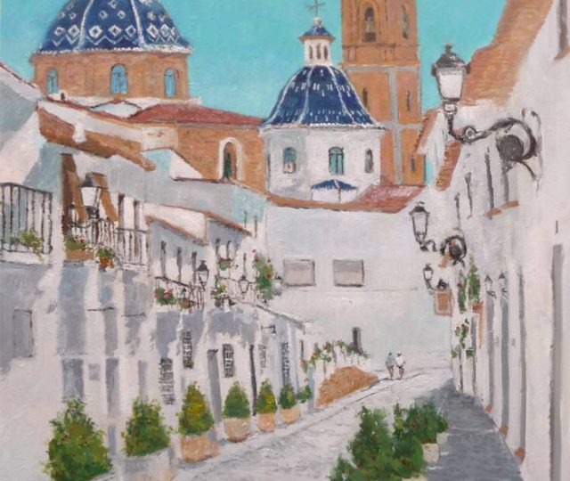 Cuadro al oleo de una calle de Altea pintado por Rubén de Luis