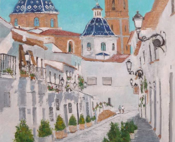 Cuadro al oleo de una calle de Altea pintado por Rubén de Luis