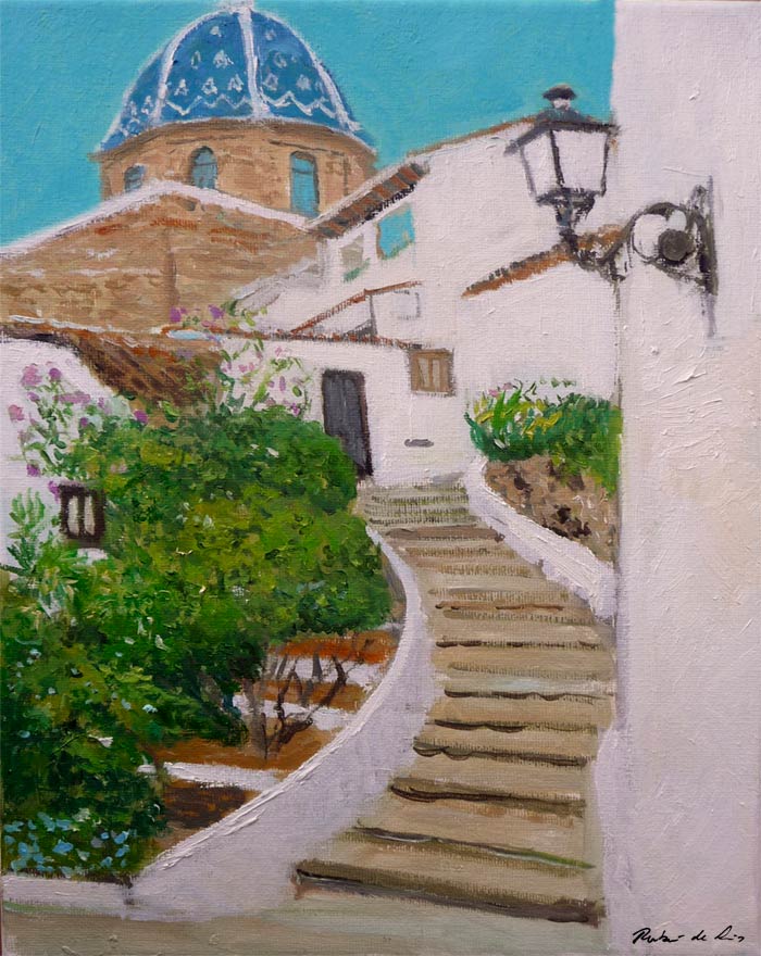 Cuadro al oleo de un rincón de Altea realizado por Rubén de Luis