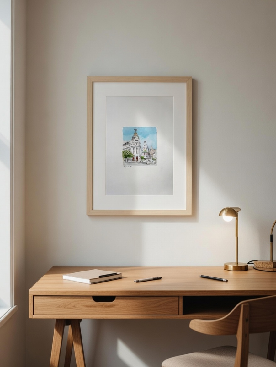 Acuarela de la Gran Vía de Madrid y el edificio Metrópolis