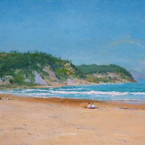 Cuadro al oleo de la playa de Rodiles, Asturias, pintado por Rubén de Luis