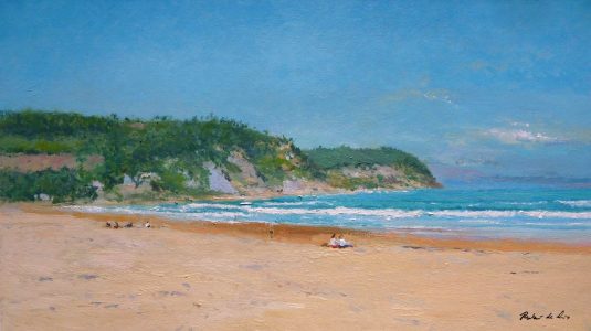 Cuadro al oleo de la playa de Rodiles, Asturias