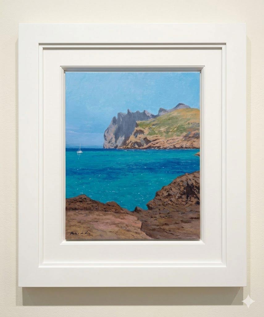 Cuadro al oleo de un paisaje de la Cala Sant Vicenç, Mallorca