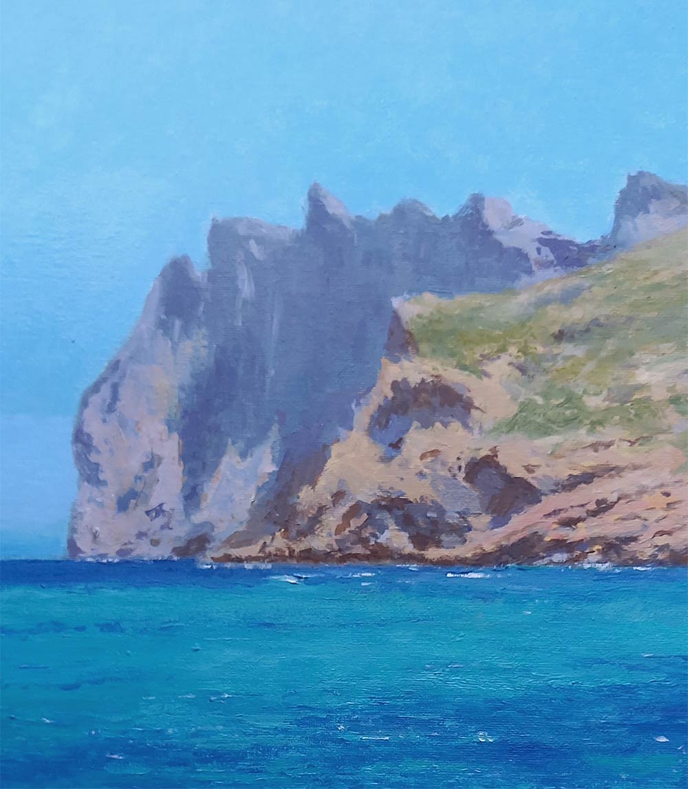 Cuadro al oleo de un paisaje de la Cala Sant Vicenç, Mallorca