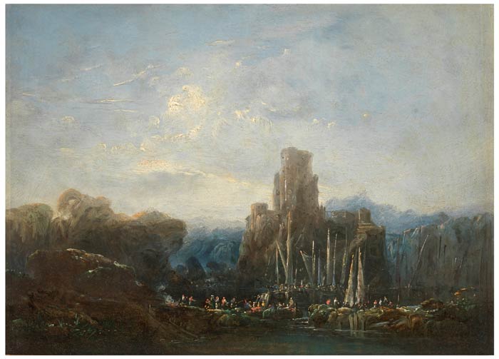Cuadro de un puerto fluvial junto a un castillo del pintor Eugenio Lucas Velázquez Cuadro de un puerto fluvial junto a un castillo del pintor Eugenio Lucas Velázquez