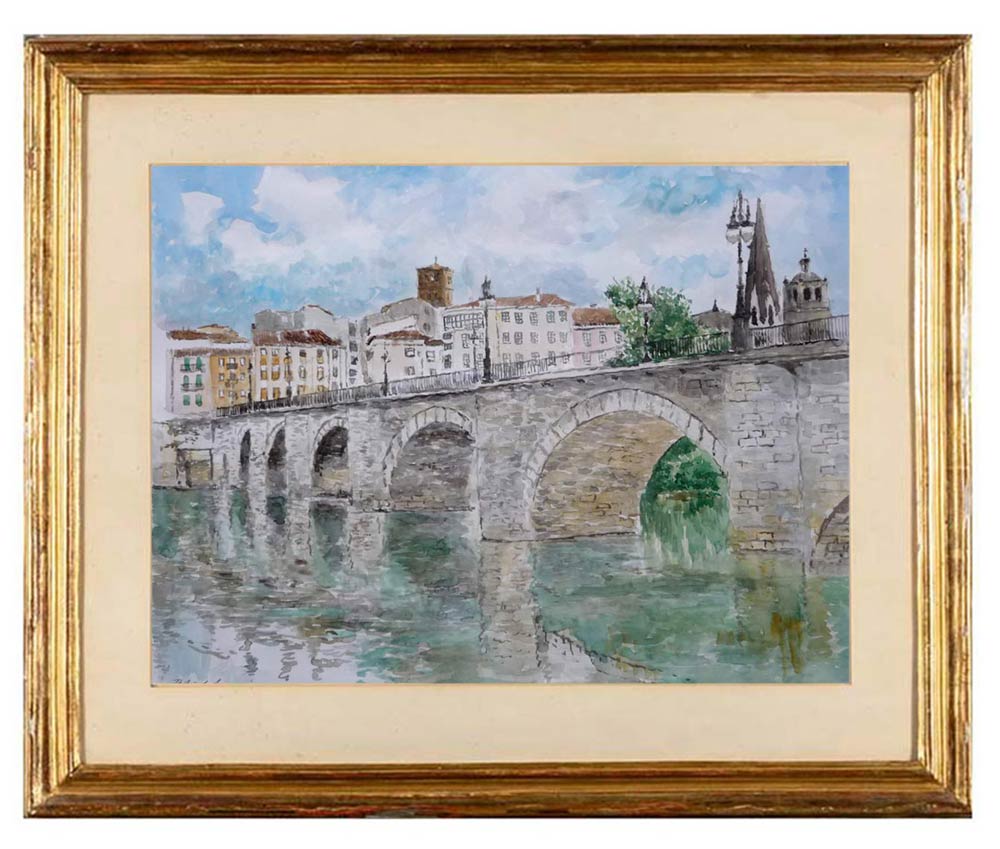 Cuadro en acuarela de Logroño y el puente de Piedra Cuadro en acuarela de Logroño y el puente de Piedra