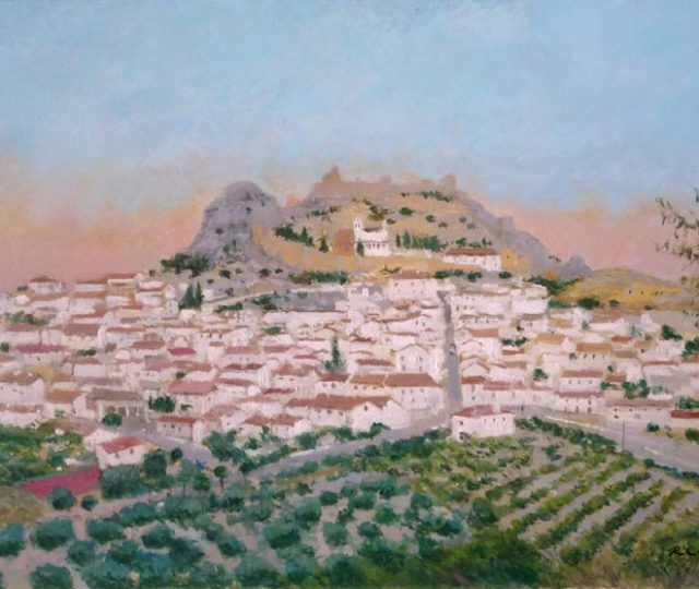 Cuadro al oleo de un paisaje de Moclín en la provincia de Granada del pintor Rubén de Luis.