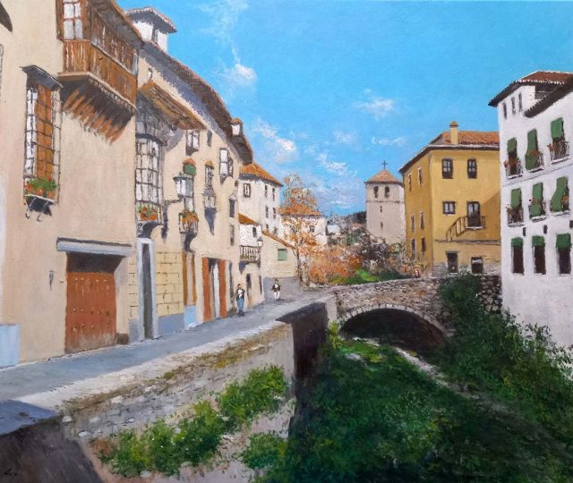 Cuadro de la Carrera del Darro en Granada del pintor Rubén de Luis