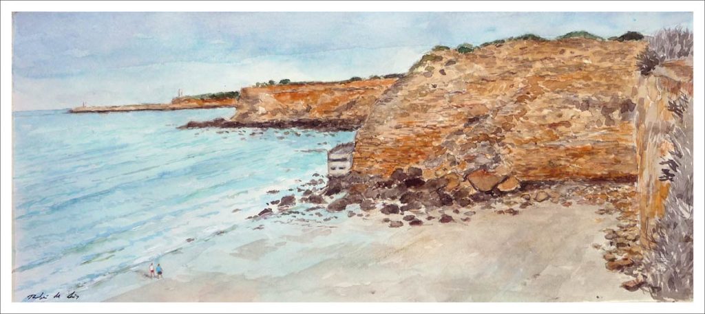 Acuarela de una playa de Conil de la Frontera del pintor Rubén de Luis