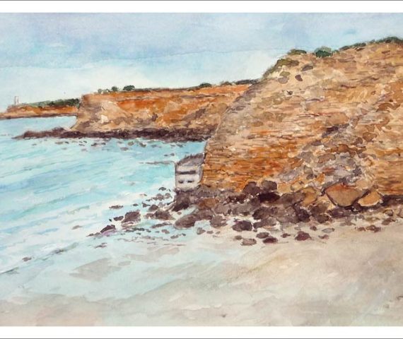 Acuarela de una playa de Conil de la Frontera del pintor Rubén de Luis